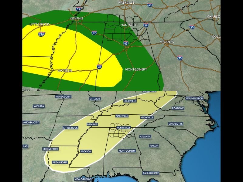 Alabama and Tennessee Face Two Rounds of Severe Storm Risk This Week as Monday Brings Marginal Threat Before Stronger Wednesday System