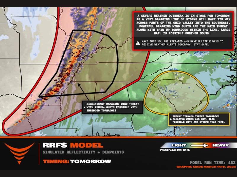 Arkansas, Mississippi, Tennessee and Kentucky Brace for Significant Tornado Threat and 75+ MPH Winds Sunday Evening Through Midnight