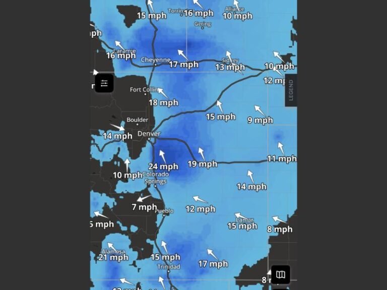 Colorado Front Range and Palmer Divide Face Strong Low Level Jet Winds With 40 MPH Gusts and Wind Chills Dropping Into Teens Overnight