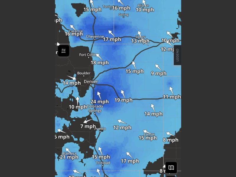 Colorado Front Range and Palmer Divide Face Strong Low Level Jet Winds With 40 MPH Gusts and Wind Chills Dropping Into Teens Overnight