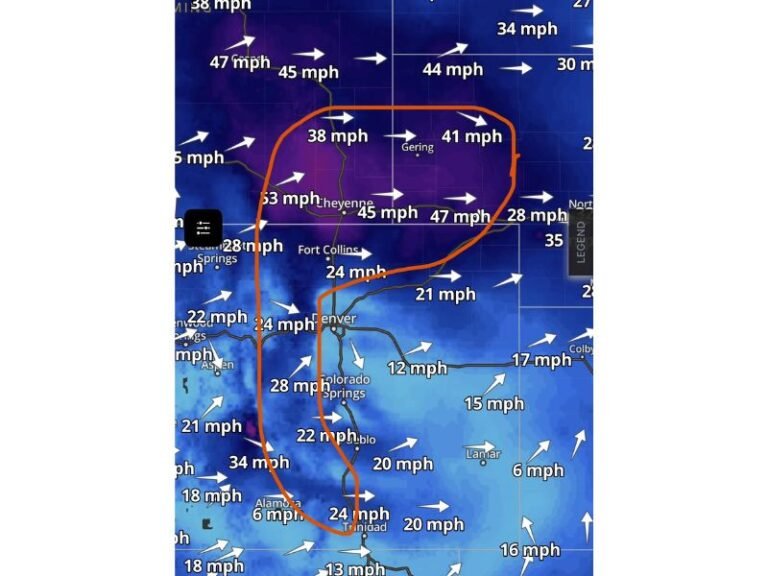 Colorado and Wyoming Wind Event: Mountain Wave Winds Near 50 MPH Slam Front Range Before Weekend Cold Front and Snow