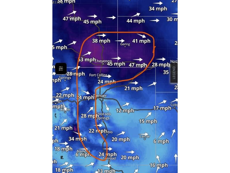 Colorado and Wyoming Wind Event: Mountain Wave Winds Near 50 MPH Slam Front Range Before Weekend Cold Front and Snow
