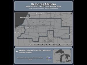 Dense Fog Advisory Covers Southern Michigan Counties Including Berrien, Cass and St. Joseph Until Friday Morning