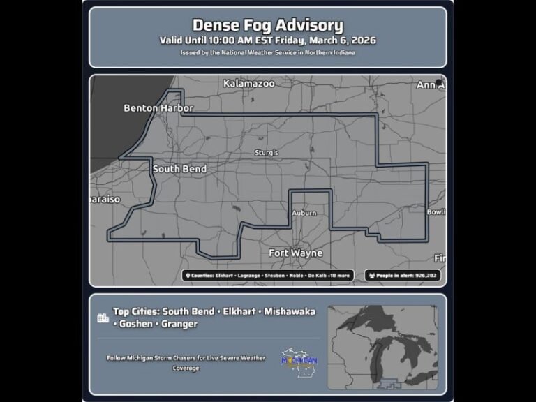 Dense Fog Advisory Covers Southern Michigan Counties Including Berrien, Cass and St. Joseph Until Friday Morning