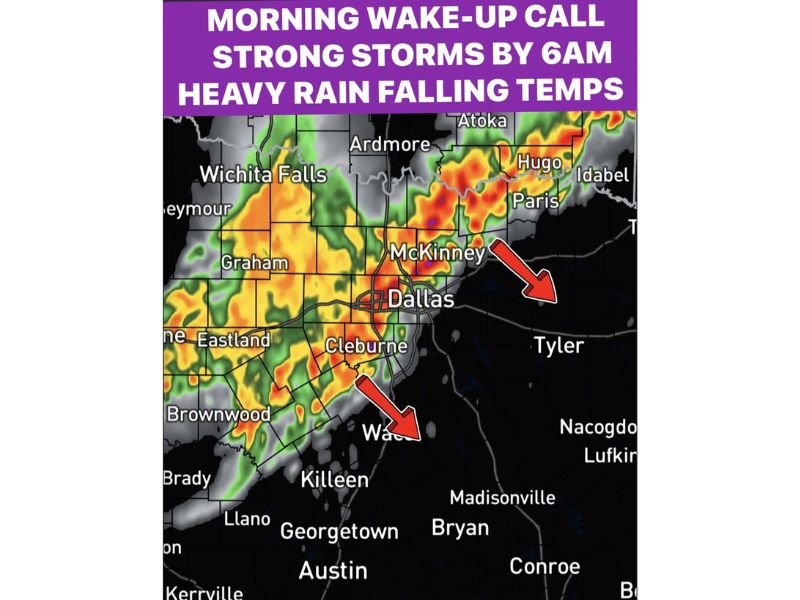 Early Morning Storm Line Expected to Slam Dallas–Fort Worth Region With Hail, Damaging Winds and Rapid Temperature Drop Saturday
