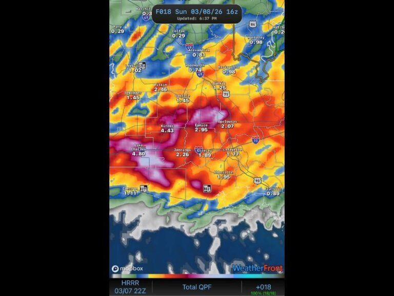 Heavy Rain Threat Intensifies Across Acadiana, Louisiana as Forecast Shows 1–3 Inches Widespread With Isolated Areas Near 5 Inches by Sunday