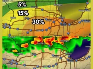 Illinois, Indiana and Wisconsin Face Increased Severe Storm Risk With 30 Percent Zone South of I-88 and 2 PM to 8 PM Peak Timing Thursday