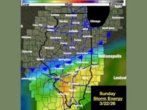Illinois, Missouri, and Indiana Face Unstable Sunday Storm Setup as Cold Front Triggers Energy Surge from St. Louis to Chicago