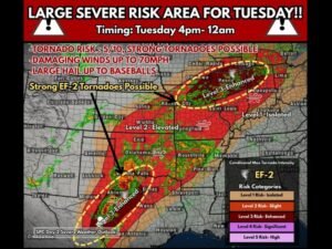 Illinois, Missouri and Texas Brace for Major Tuesday Severe Weather Threat as Strong Tornadoes and Baseball-Size Hail Become Possible