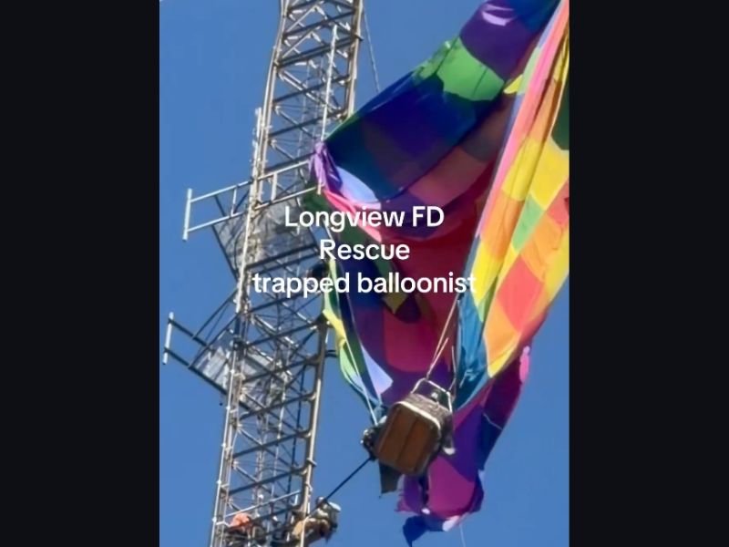 Longview, Texas Hot Air Balloon Gets Stuck 920 Feet Up on Cell Tower, Two Occupants Rescued After Dramatic One-Hour Climb by Firefighters