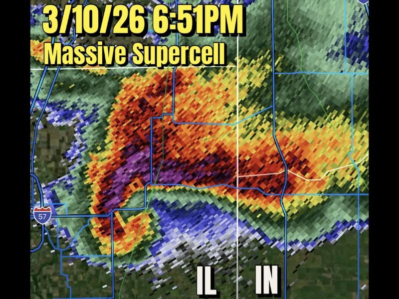 Massive Supercell Producing Tornadoes Moves From Kankakee Illinois Toward Lake Village Indiana With Destructive Radar Signature