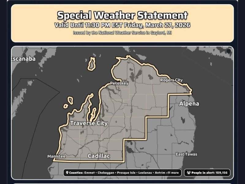 Michigan’s Northwestern Lower Peninsula Under Snow Squall Alert as 16 Counties Face Sudden Whiteouts and Rapid Snow Accumulation Tonight
