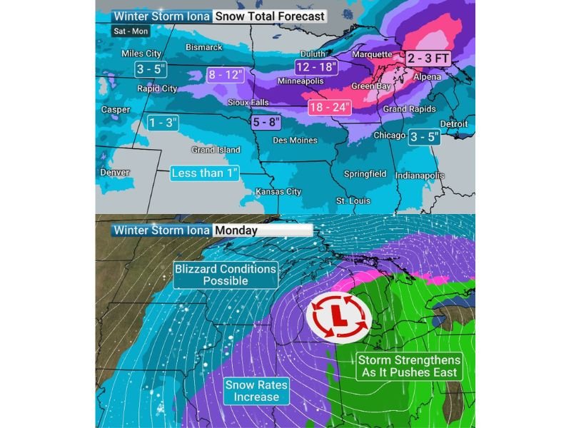 Midwest Blizzard Alert: Minnesota and Wisconsin Brace for 2-Foot Snow, 50 MPH Winds as Winter Storm Iona Intensifies