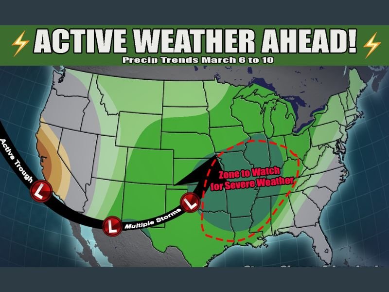 Multiple Storm Systems to Sweep Across Central and Southern U.S. March 6–10 as Active Trough Pattern Raises Severe Weather Concerns