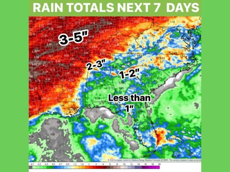 North Carolina, South Carolina and Georgia See Light Rain While Tennessee and Western Carolinas Pick Up Higher Totals Over Next 7 Days