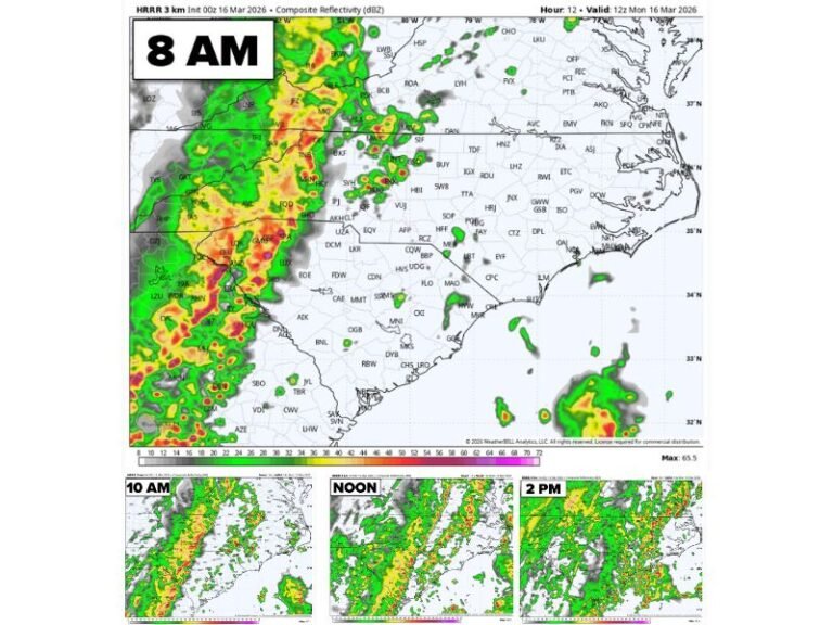 North Carolina and South Carolina Storm Line Could Arrive Earlier Monday Morning as 70 MPH Winds and Isolated Tornadoes Threaten Charlotte and Upstate