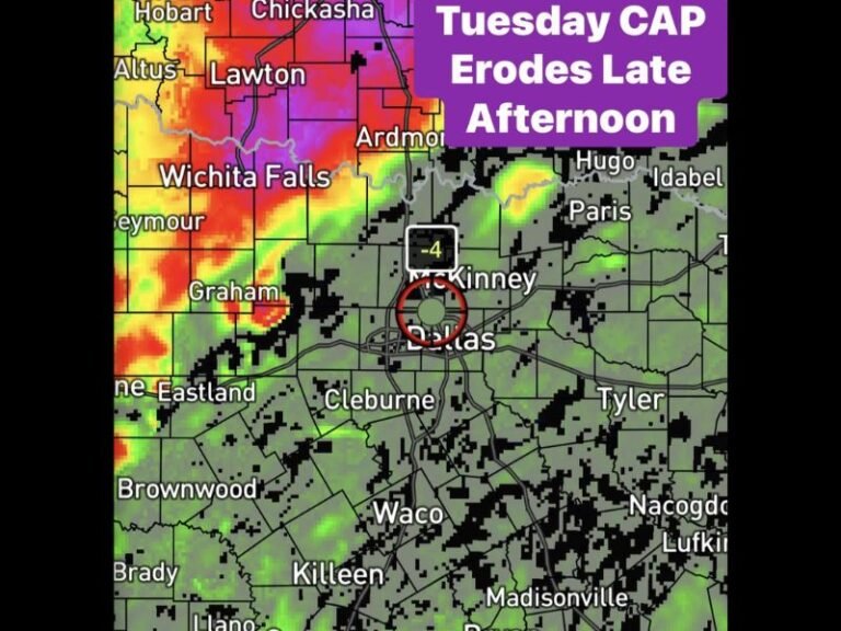 North Texas Could See Strong to Severe Thunderstorms Tuesday Evening as Atmospheric Cap Weakens Near Dallas and Wichita Falls