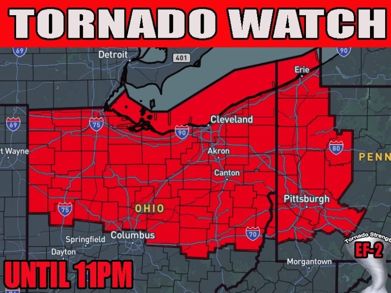 Northern Ohio and Western Pennsylvania Under Tornado Watch Until 11 PM as Supercell Storms Threaten Cleveland Akron and Pittsburgh Regions