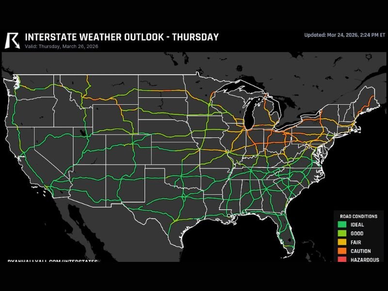 Ohio, Indiana, Illinois, New York and Northern New England Face Heavy Rain, Gusty Winds and Winter Mix Disrupting I-80 and I-90 Travel Thursday