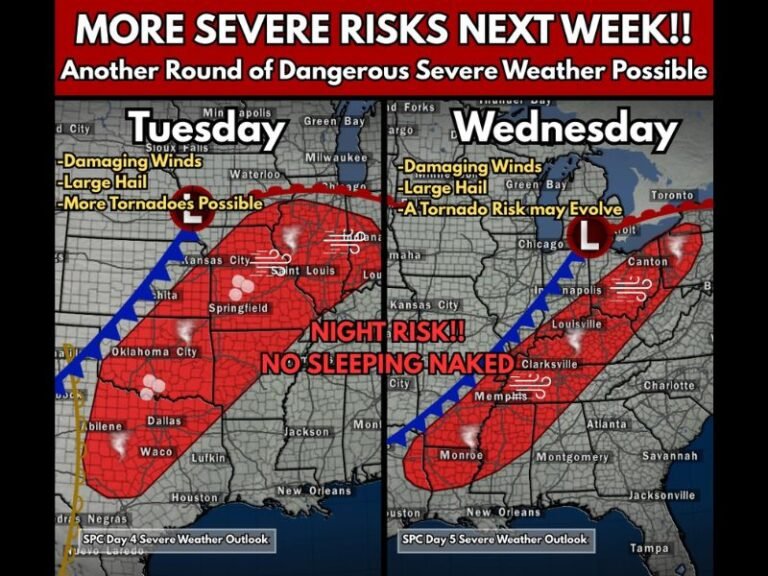 Powerful Storm System Could Trigger Tornadoes, Giant Hail and Damaging Winds From Texas to the Ohio Valley Tuesday and Wednesday