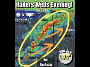 Severe Storms Expected Wednesday Evening Across North Texas, Eastern Oklahoma and Western Arkansas With Hail Up to 1.75 Inches Possible