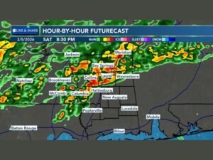 Severe Thunderstorms Could Target Jackson, Mississippi Region Saturday Evening Before Weakening Toward the Pine Belt