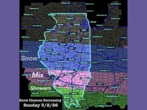 Snow Chances Shift South Into Central and Southern Illinois for Sunday Night as High Pressure Limits Northern Accumulation