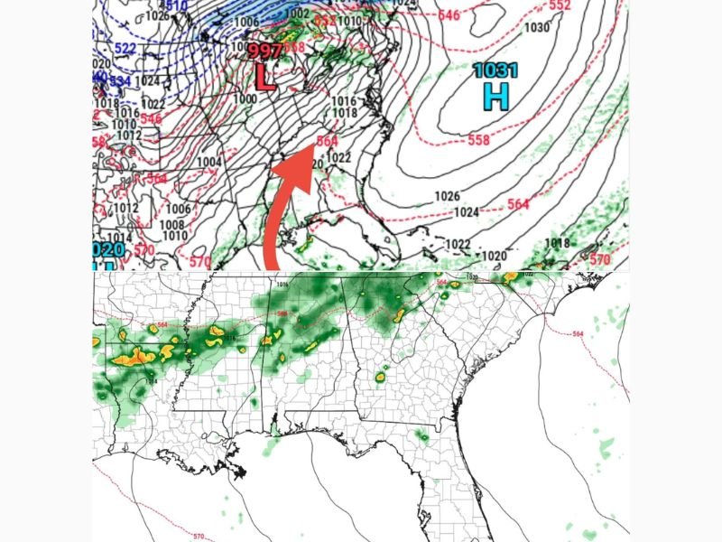 Southeast States Including Georgia, South Carolina, North Carolina, Alabama and Mississippi Set for Wetter Pattern as Bermuda High Builds Early