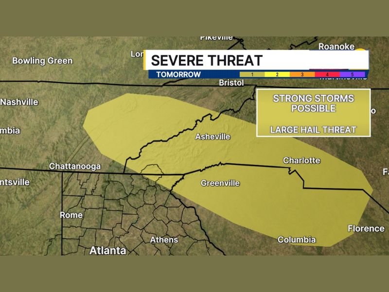 Strong Storm Threat Across North Carolina, South Carolina and Northeast Georgia Late Saturday With Large Hail Risk Expanding East