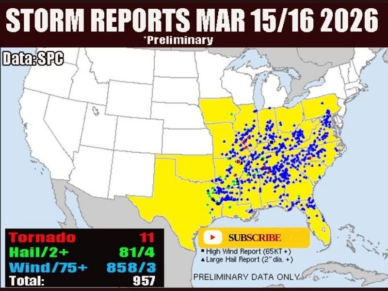 Texas, Arkansas, Tennessee, Alabama and Kentucky Hit by Nearly 1,000 Severe Storm Reports as Damaging Winds Sweep Across Midwest and South