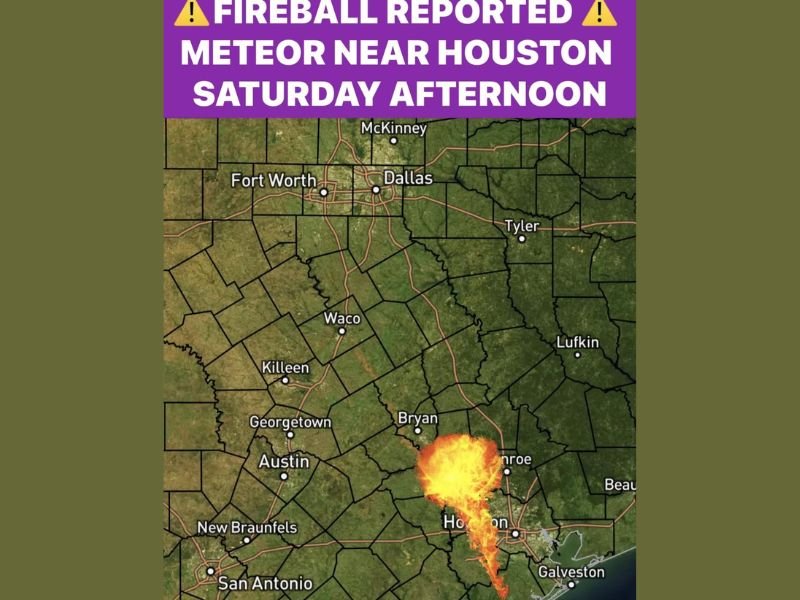 Texas Fireball Seen Over Houston, Katy and Cypress With Sonic Boom Reports and Possible Impact Site in East Texas