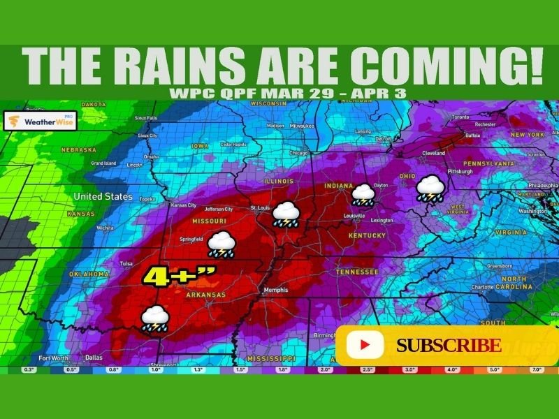 Texas, Oklahoma, Arkansas, Missouri, Illinois, Indiana, Kentucky and Tennessee Brace for Widespread Heavy Rainfall With 4+ Inches Expected Early April