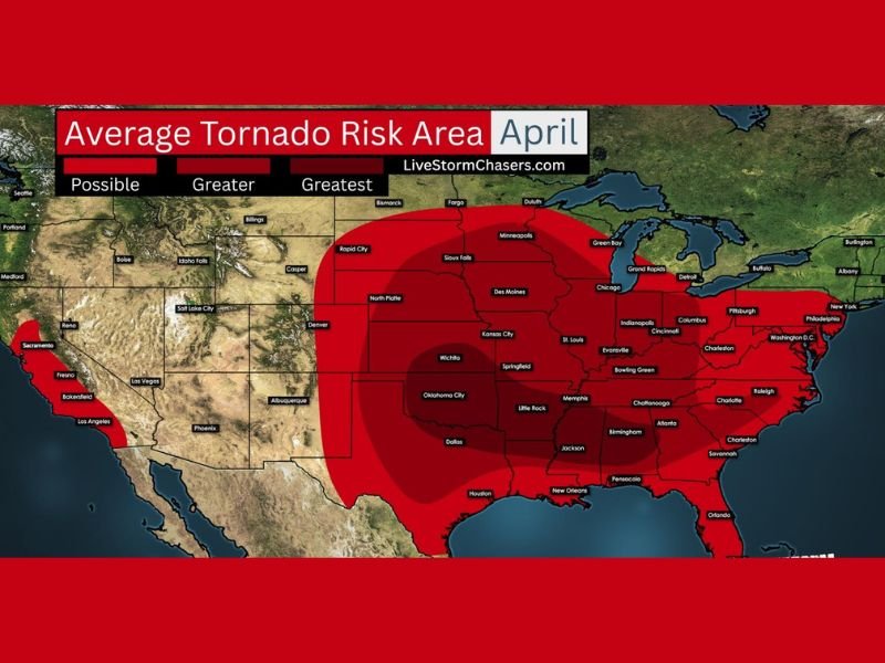 Texas, Oklahoma, Kansas, Nebraska, Missouri, Arkansas, Louisiana, Mississippi, Alabama, Tennessee, Kentucky, and More Enter Peak April Tornado Risk Zone