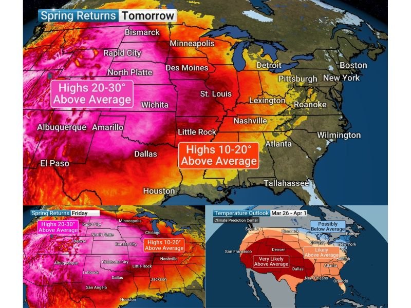 Texas, Oklahoma, Kansas and Midwest States Brace for Expanding Heatwave as Temperatures Surge 20–30 Degrees Above Normal Into Late March