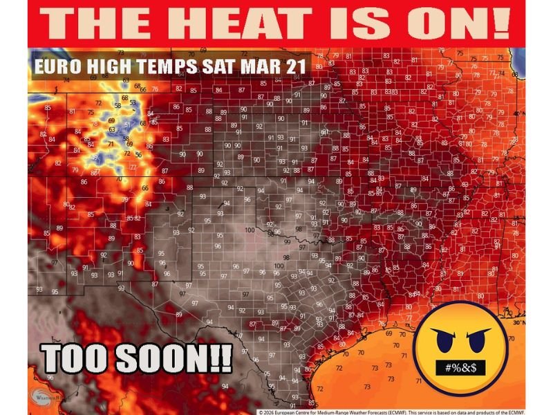 Texas, Oklahoma, Kansas and Nebraska Brace for Early-Season Heat Surge as Temperatures Hit 90s and Approach 100 Degrees This Weekend