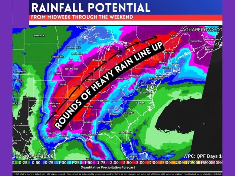 Texas, Oklahoma, Missouri, Illinois, Indiana, Ohio, Pennsylvania and New York Face Repeated Heavy Rain Bands With Flood Risk Rising Through Weekend