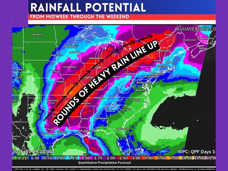 Texas, Oklahoma, Missouri, Illinois, Indiana, Ohio, Pennsylvania and New York Face Repeated Heavy Rain Bands With Flood Risk Rising Through Weekend