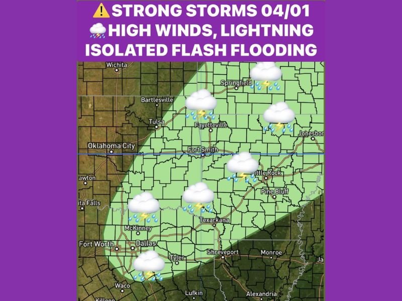 Texas, Oklahoma and Arkansas Face Strong Storm Threat Wednesday With High Winds, Lightning and Isolated Flash Flood Risk