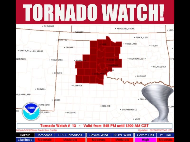 Tornado Watch Issued for Parts of Texas and Oklahoma as Supercell Storms Begin Developing Across the Southern Plains