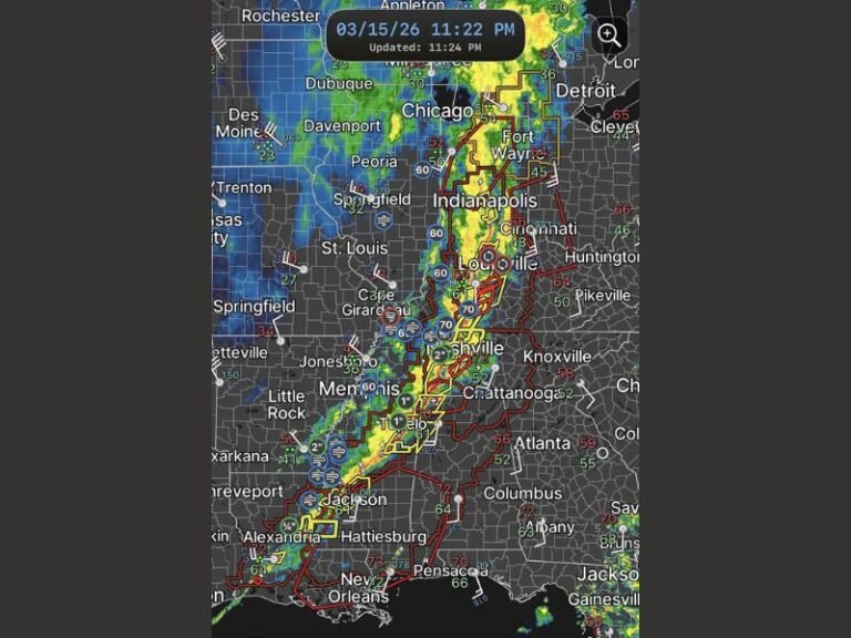 Tornado Watches Cover Mississippi, Tennessee, Kentucky and Indiana as Overnight Storm Line Targets Nashville, Louisville and Indianapolis
