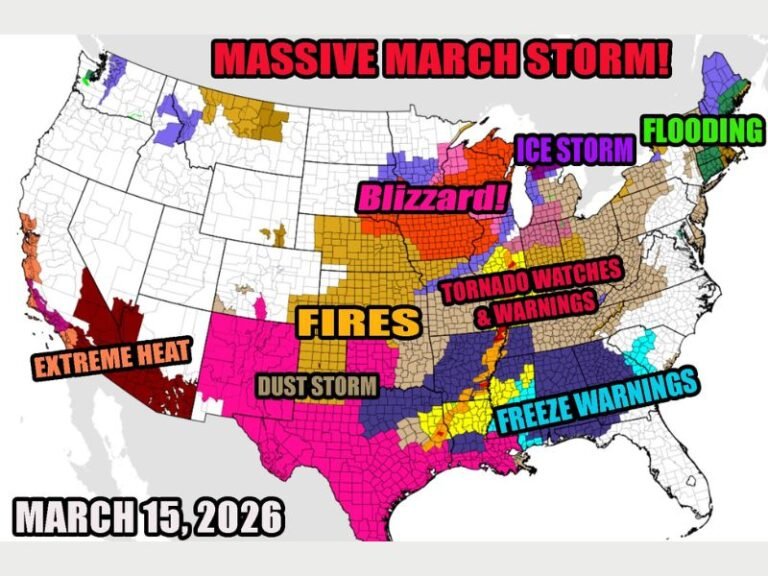 United States Faces Rare Nationwide Weather Chaos March 15 With Blizzard, Tornado Watches, Wildfires, Dust Storms and Flooding Happening at the Same Time