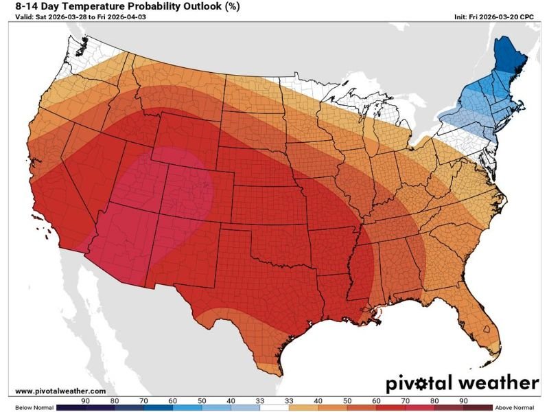United States Warm-Up Expands From Texas to Midwest While Michigan Trends Above Normal Into Early April With Arctic Cold Fading