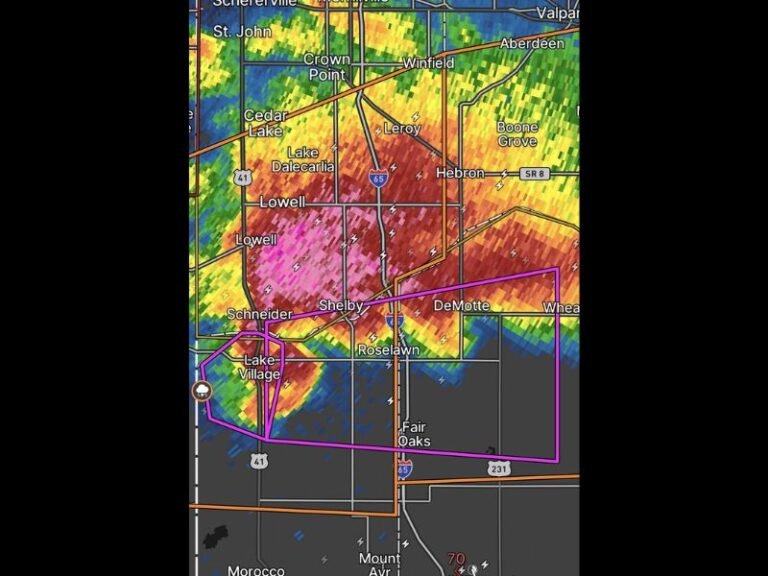 Violent Tornado Emergency in Indiana: Powerful Storm Moving Through Lake Village With History of EF-3 to EF-4 Strength