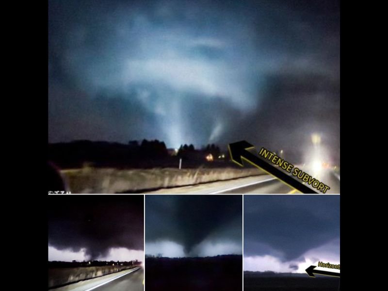 Violent Wheatfield, Indiana Tornado Shows Powerful Suction Vortices and Roaring Winds During Intense Overnight Storm
