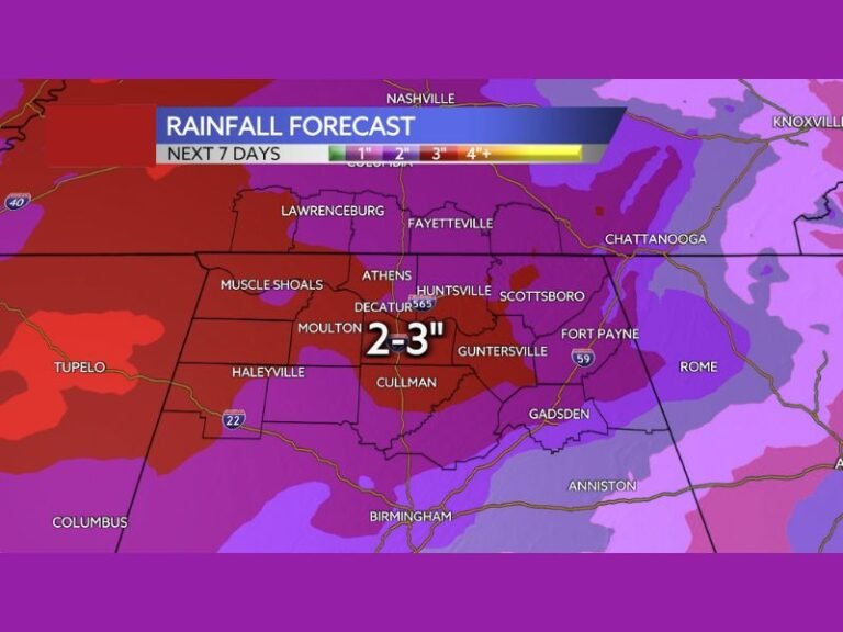 2 to 3 Inches Rain Forecast Across North Alabama and Tennessee Over the Next 7 Days Bringing Much Needed Moisture to Huntsville, Decatur, Cullman and Surrounding Areas