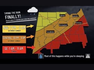 Alabama Weekend Rain Arrives Late Saturday Night Across Birmingham, Tuscaloosa, and Surrounding Areas With Record Heat Expected Friday