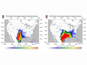Central and Southern Plains Including Texas Oklahoma and Kansas Show Rising Supercell Storm Potential Over Next Two to Three Weeks