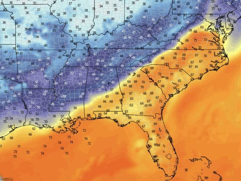 Cold Front Colliding With Warm Humid Air Bringing Thunderstorms and Damaging Winds Across the Southeast and Mid-Atlantic Early Sunday Morning