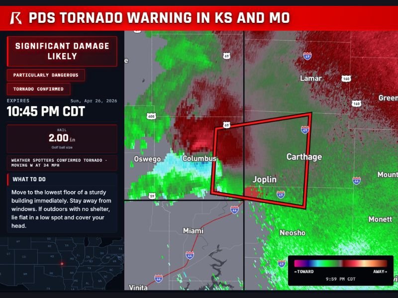 Dangerous Situation Tornado Warning Confirmed Near Columbus Threatens Southwestern Missouri and Eastern Kansas With Significant Damage Expected