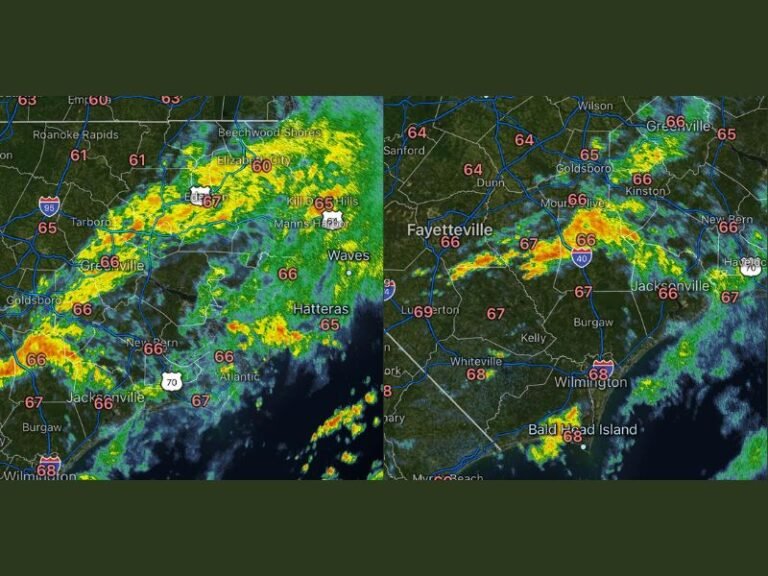 Eastern North Carolina Sees Overnight Rain and Thunder as Cold Front Moves Through Greenville, Goldsboro, Jacksonville and Wilmington